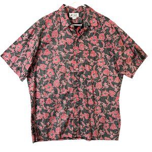 Malihini Hawaii Men's Button Shirt Size XL Reverse Print Red Floral EUC